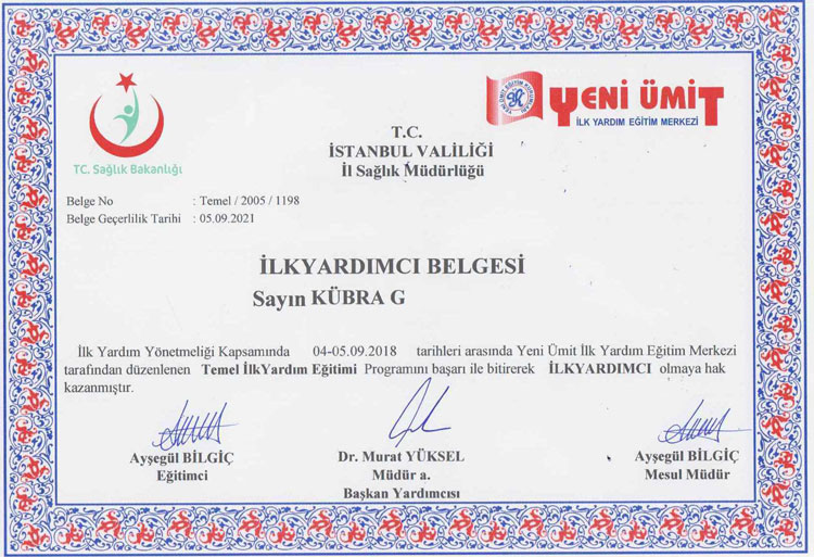 ilk yardım sertifika örneği